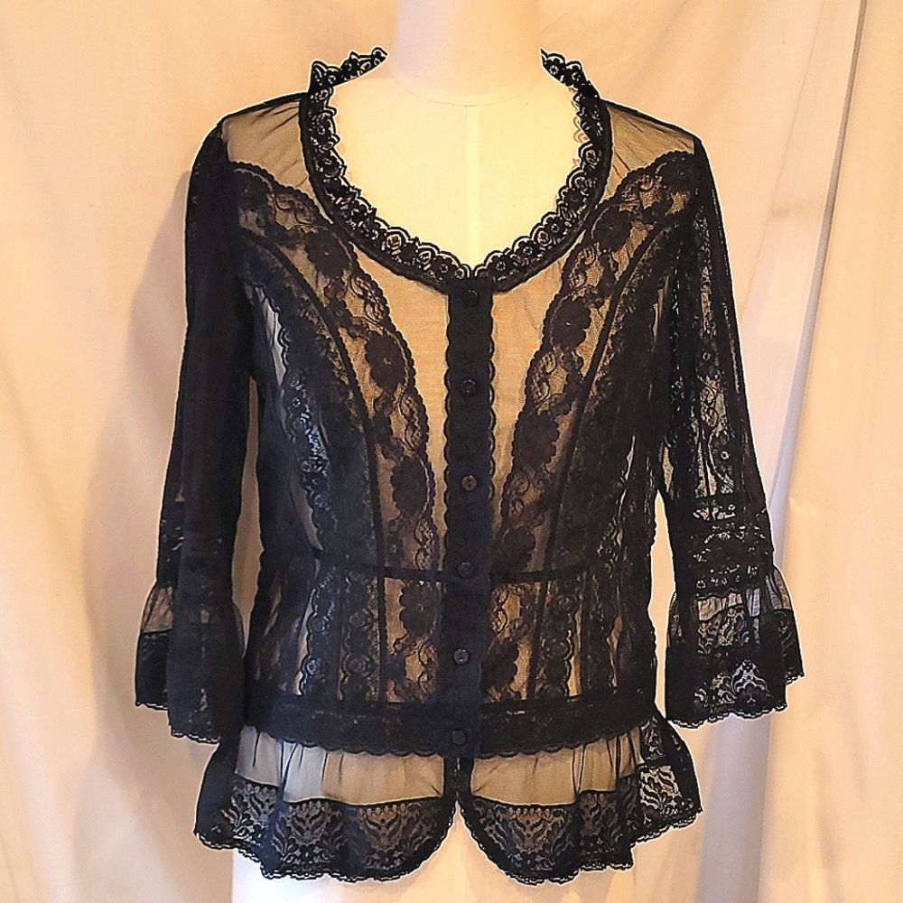 🎉H. P.💐Coldwater Creek 3/4 Sleeve Black Lace